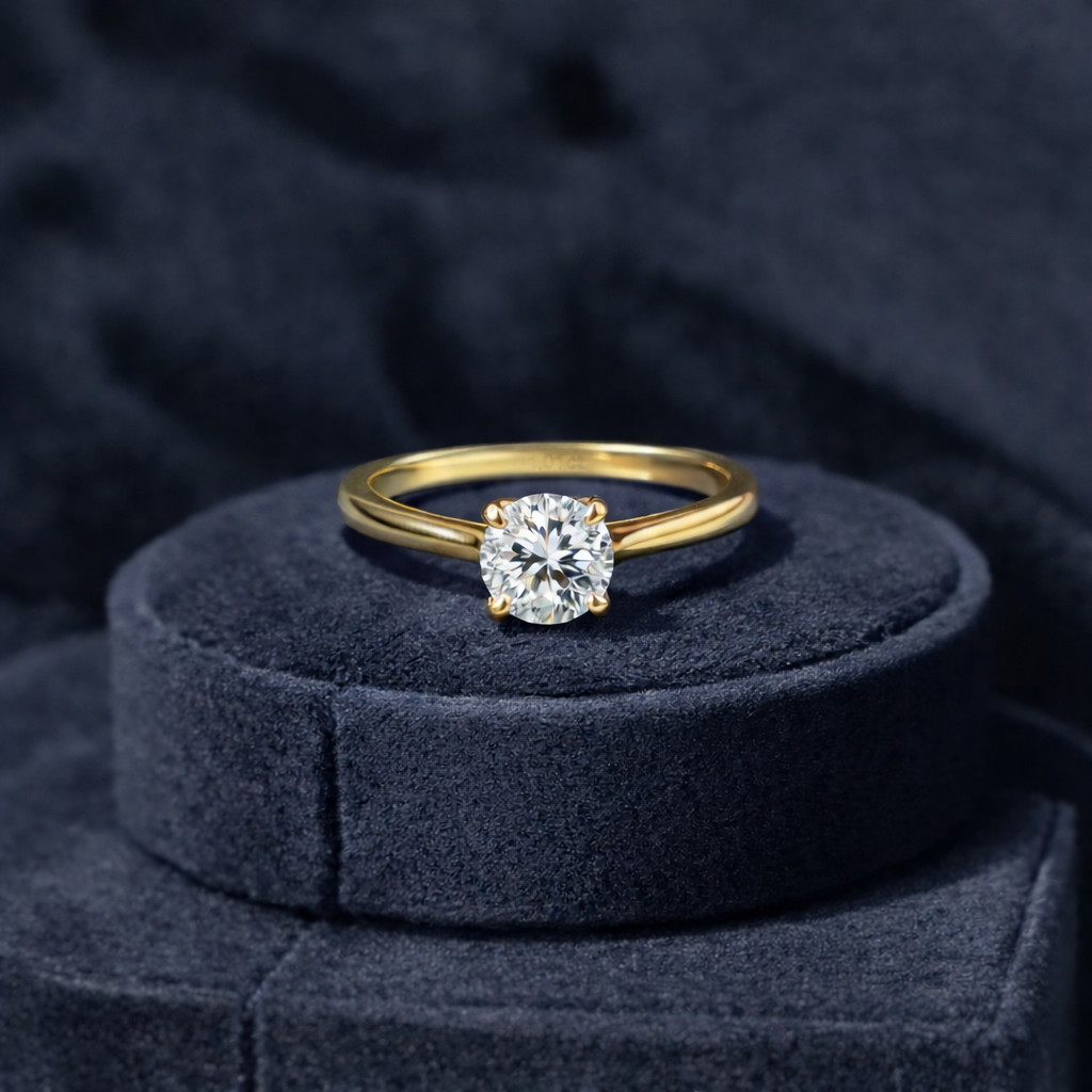 Lab Grown Diamond Engagement Ring 14K Yellow Gold, IGI Certified, 1-4 Carat D-F