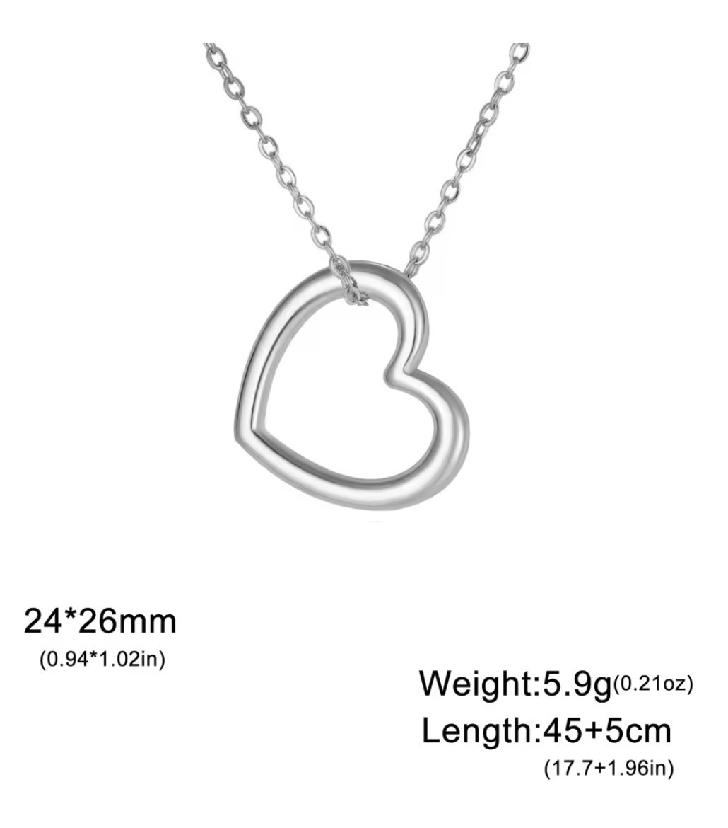 Silver Stainless Steel Necklace with Heart with 45cm(17.7 in)+5 cm link chain