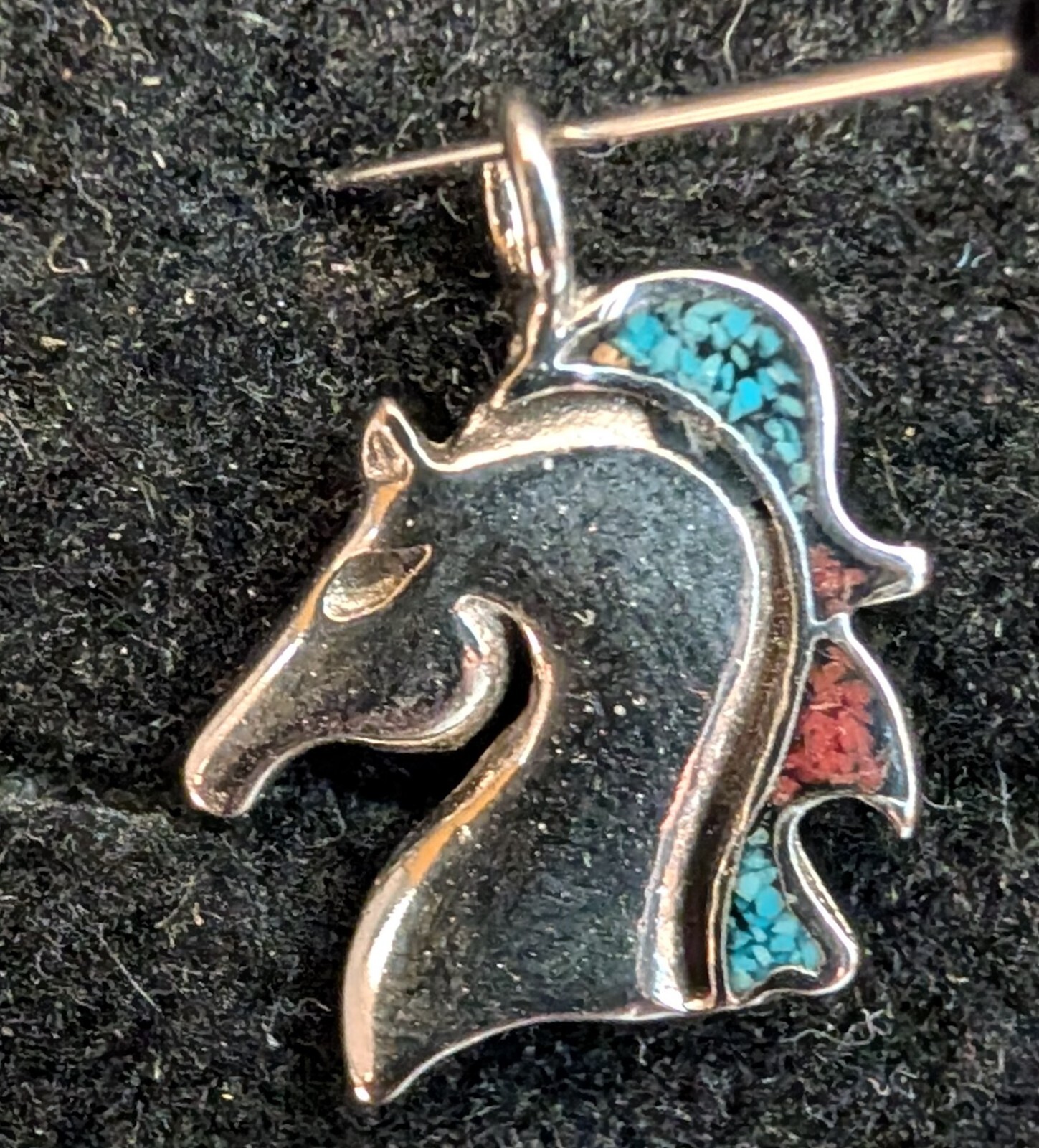 Vintage Nickle Silver PENDENT Horse Head Resin Filled