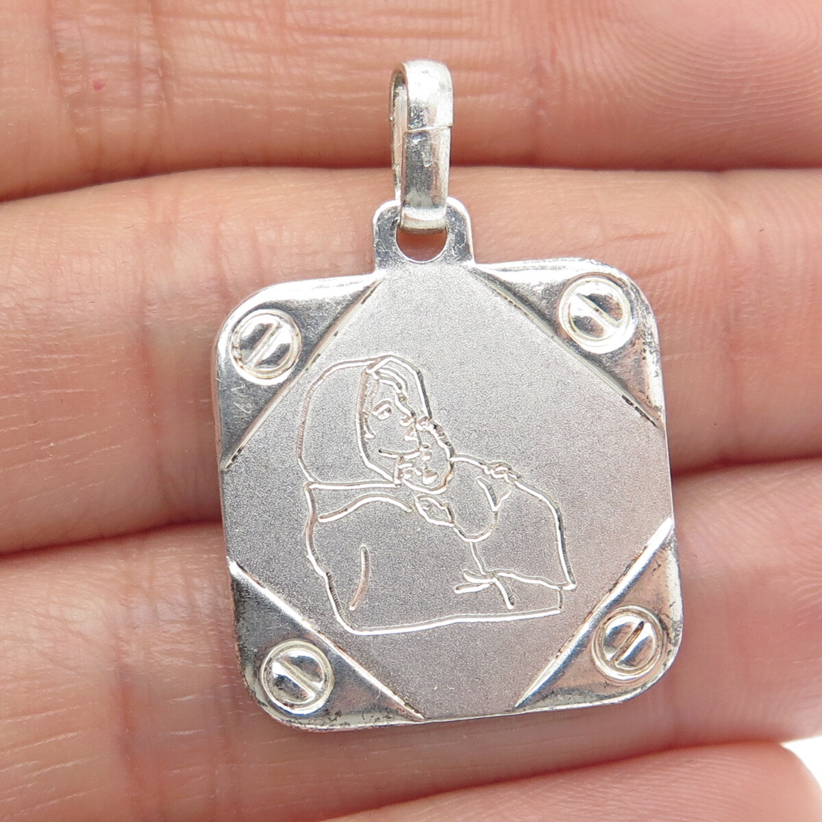 925 Sterling Silver Vintage Italy Engraved Mom & Child Tag Pendant