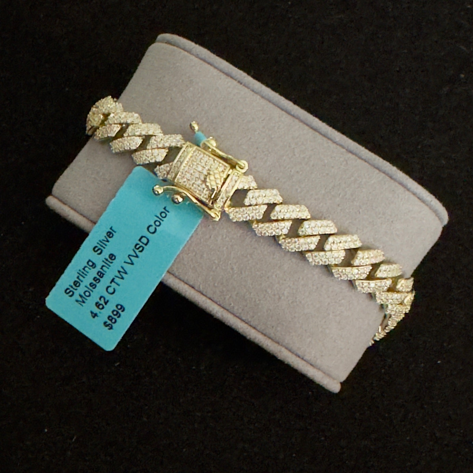 8.7mm Genuine Moissanite Iced Gold Monaco Cuban Bracelet 7.5in~NEW Retails $899