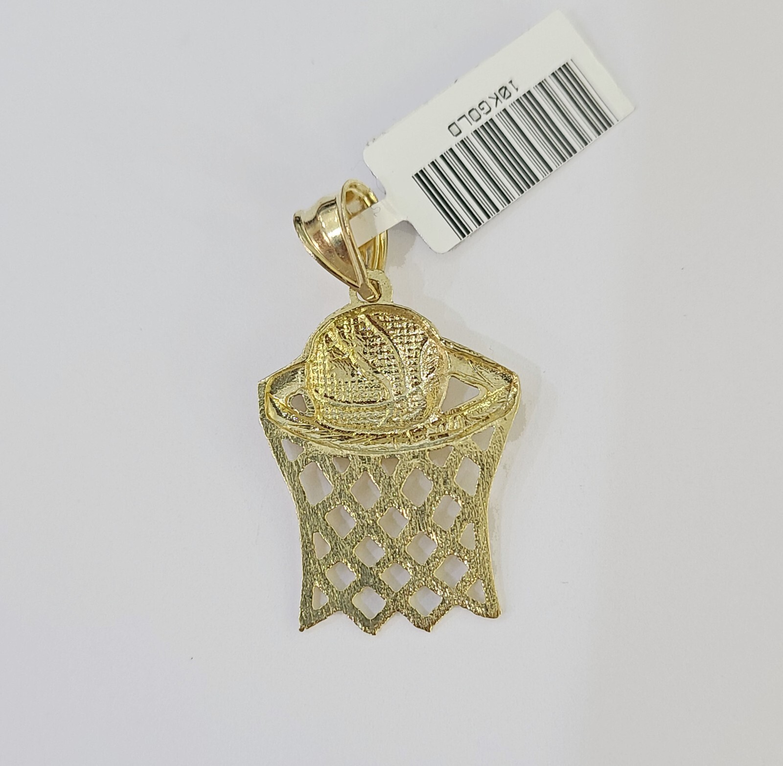 10k Gold Basketball Goal Pendant Rope Chain 3mm 18” Necklace Set Yellow Genuine