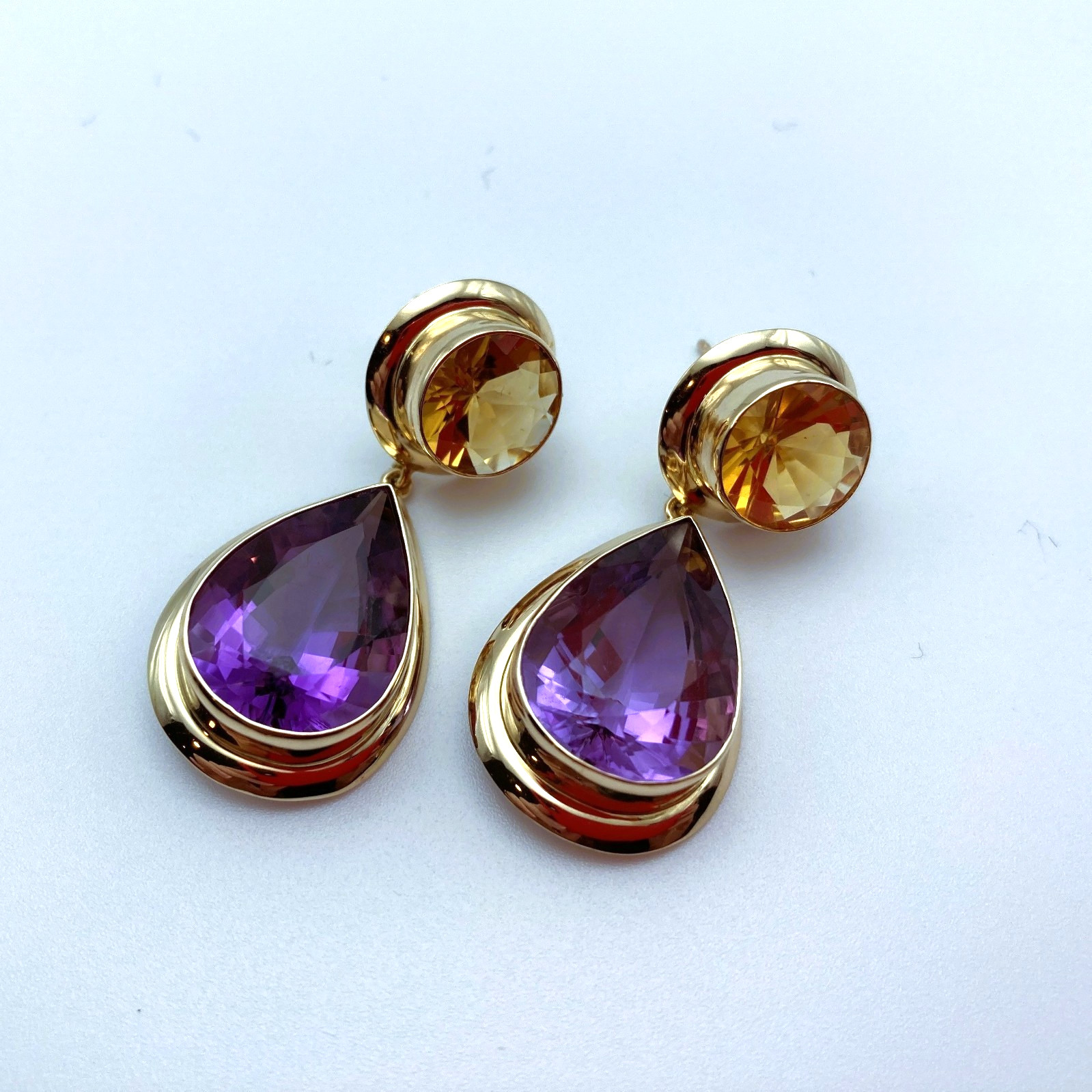 Dazzling Amethyst & Citrine 14K Yellow Gold Dangling Drop Fortunoff Earrings