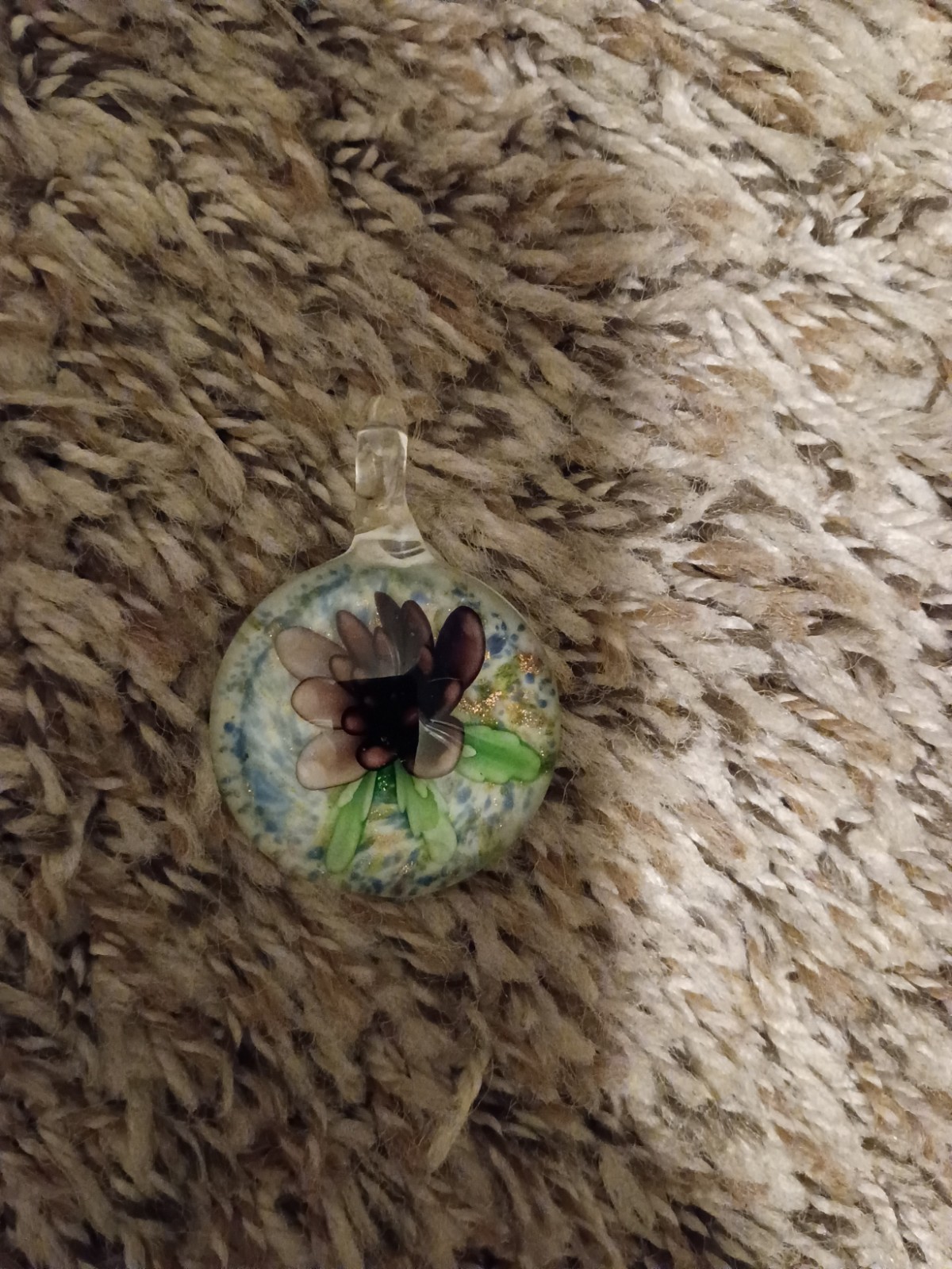 Purple Floral Balloon Glass Pendant With Blue And Gold Speckles