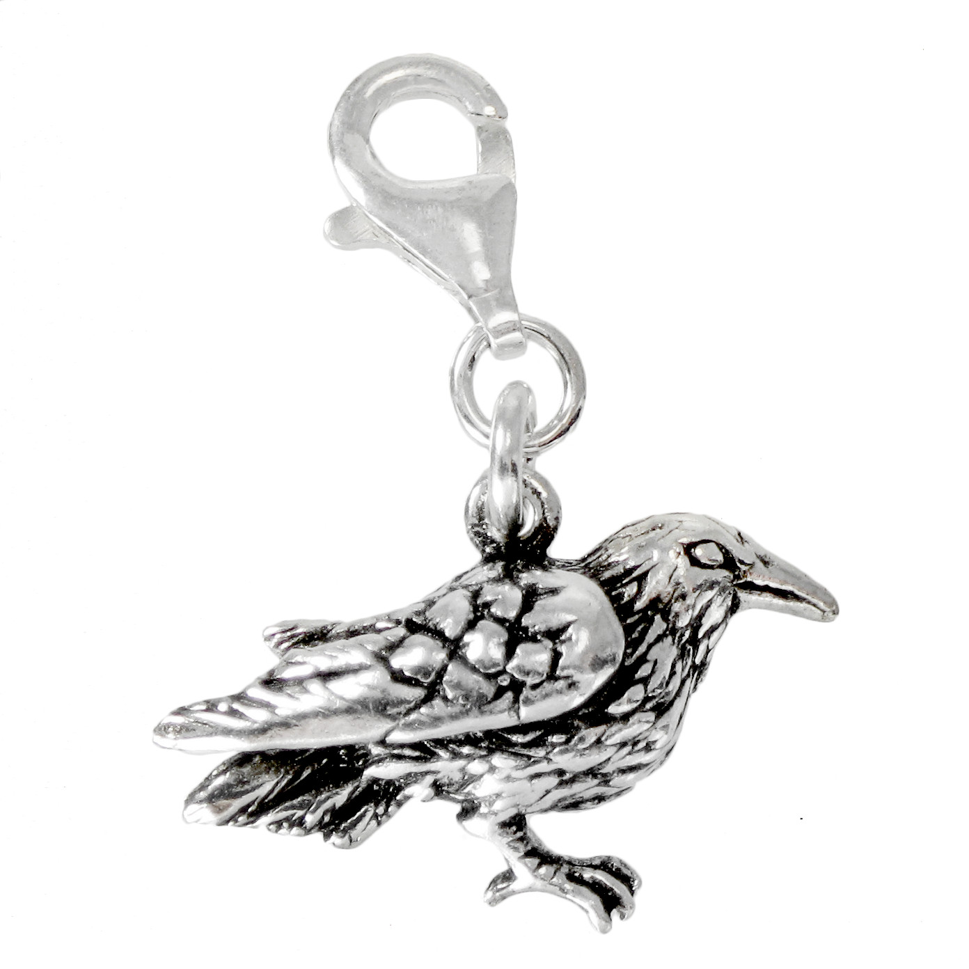 Sterling Silver Raven Crow Corvid Clip Charm Pendant Totem Animal Bird Jewelry