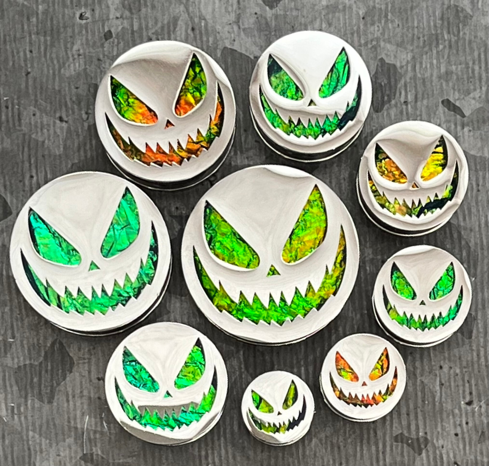 PAIR Scary Jack-O-Lantern Opal Glitter Screw Fit Tunnels Ear Plugs Earlet Gauges