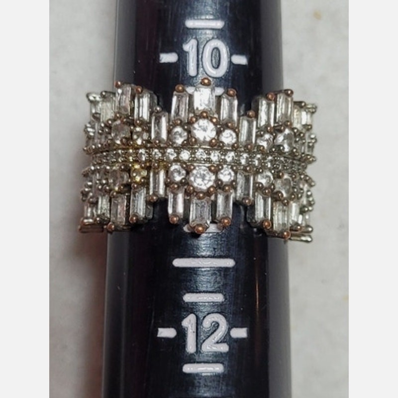 Vtg Multi Tier Honeycomb Cluster Ring White Metal Baguette CZ Statement 10.5
