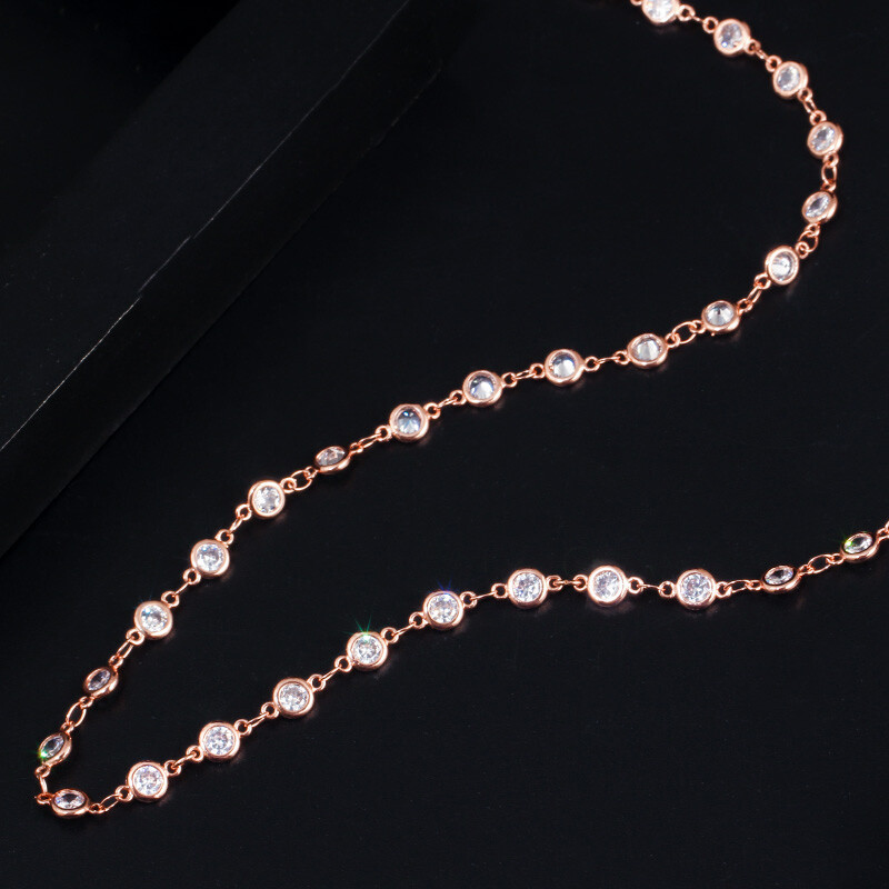 CZ Chain Link Long Choker Necklace Costume Rose Gold Plated Jewelry Accessories