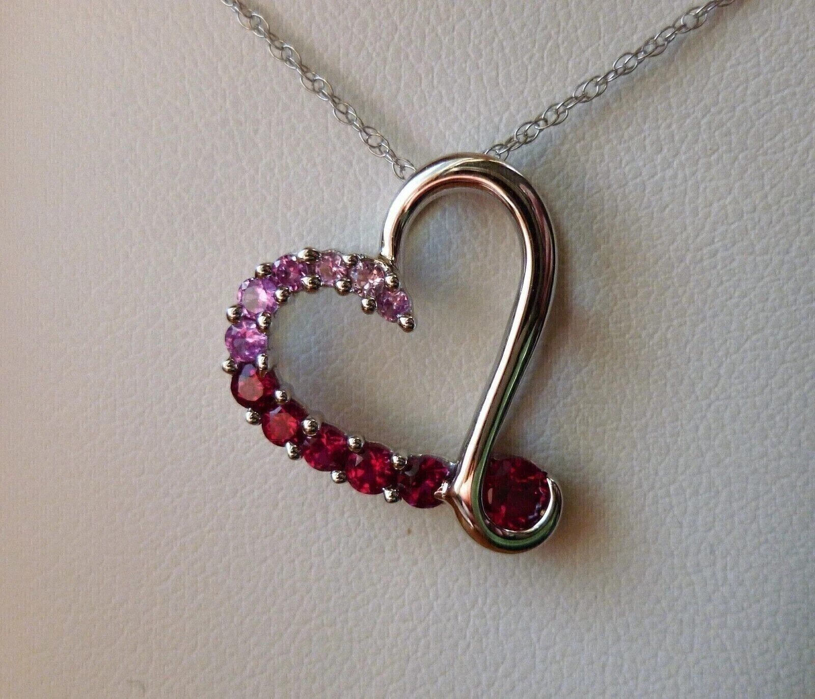 1.95Ct Round Simulated Red Ruby Heart Pendant 18″ Necklace 14k White Gold Plated