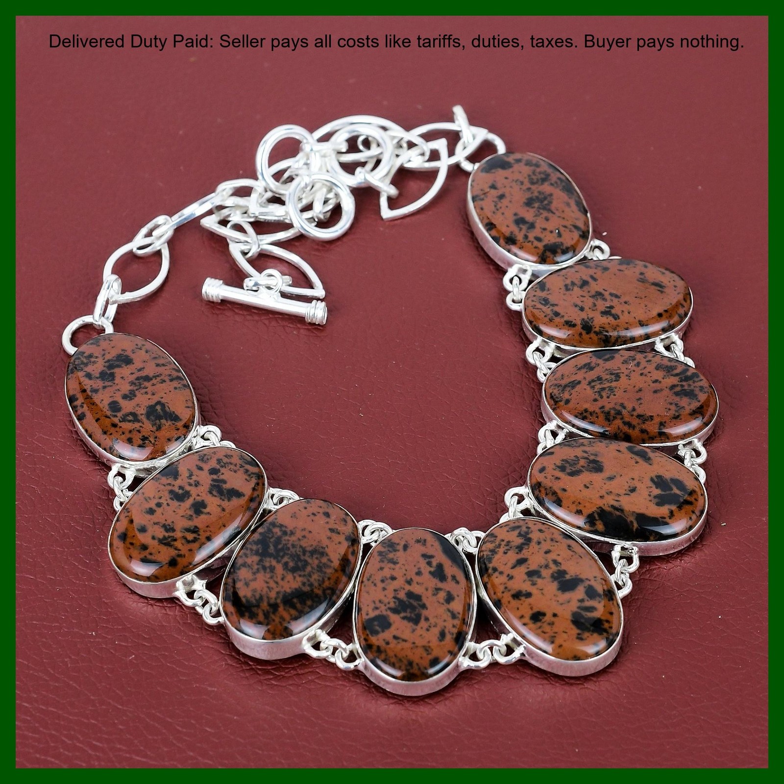 925 Sterling Silver Mahogany Obsidian Gemstone Chain Mother New Necklace Jewelry