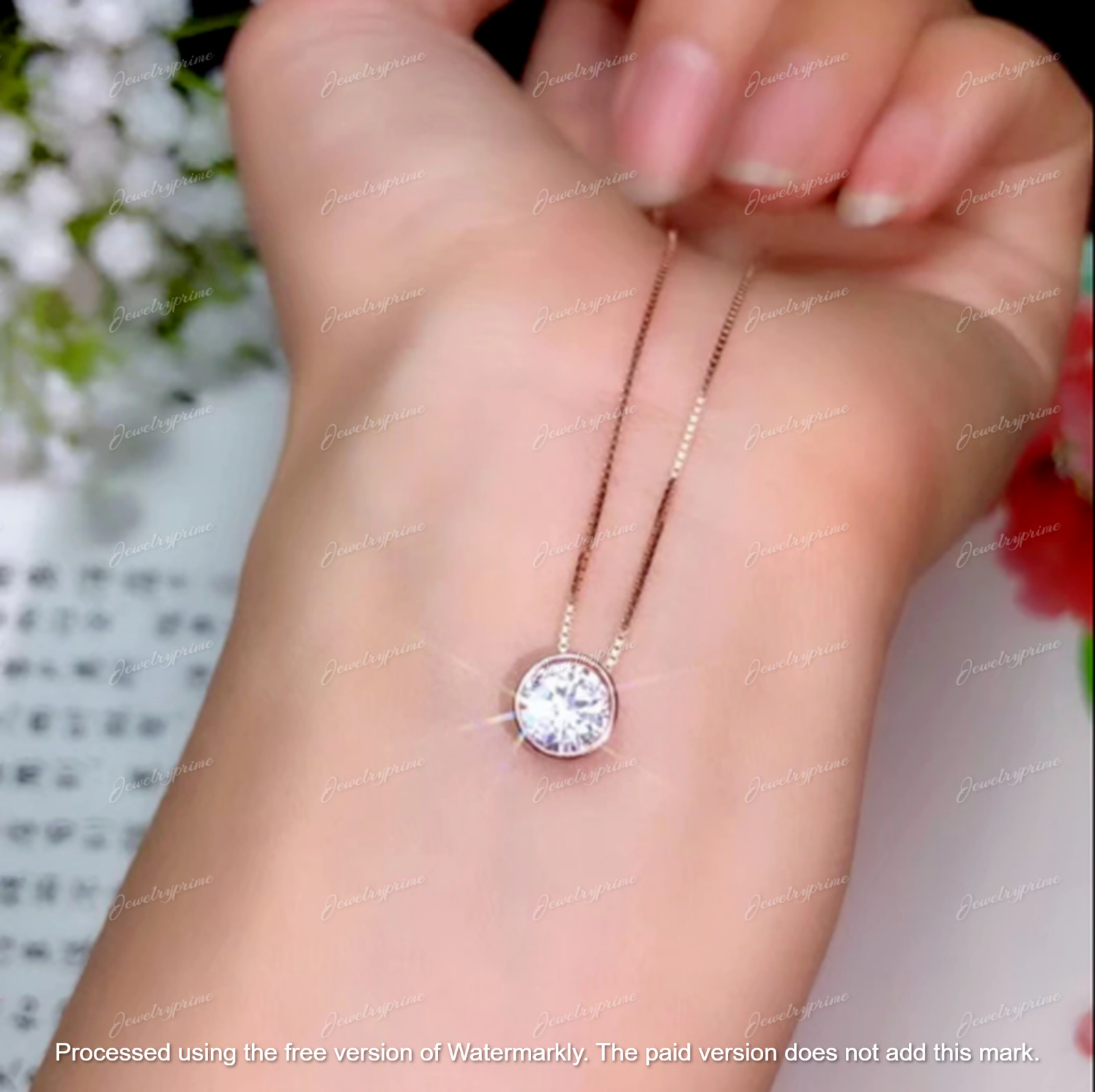 2 Ct Round Diamond Solitaire Bezel Set Pendant Necklace 14K Rose Gold Finish
