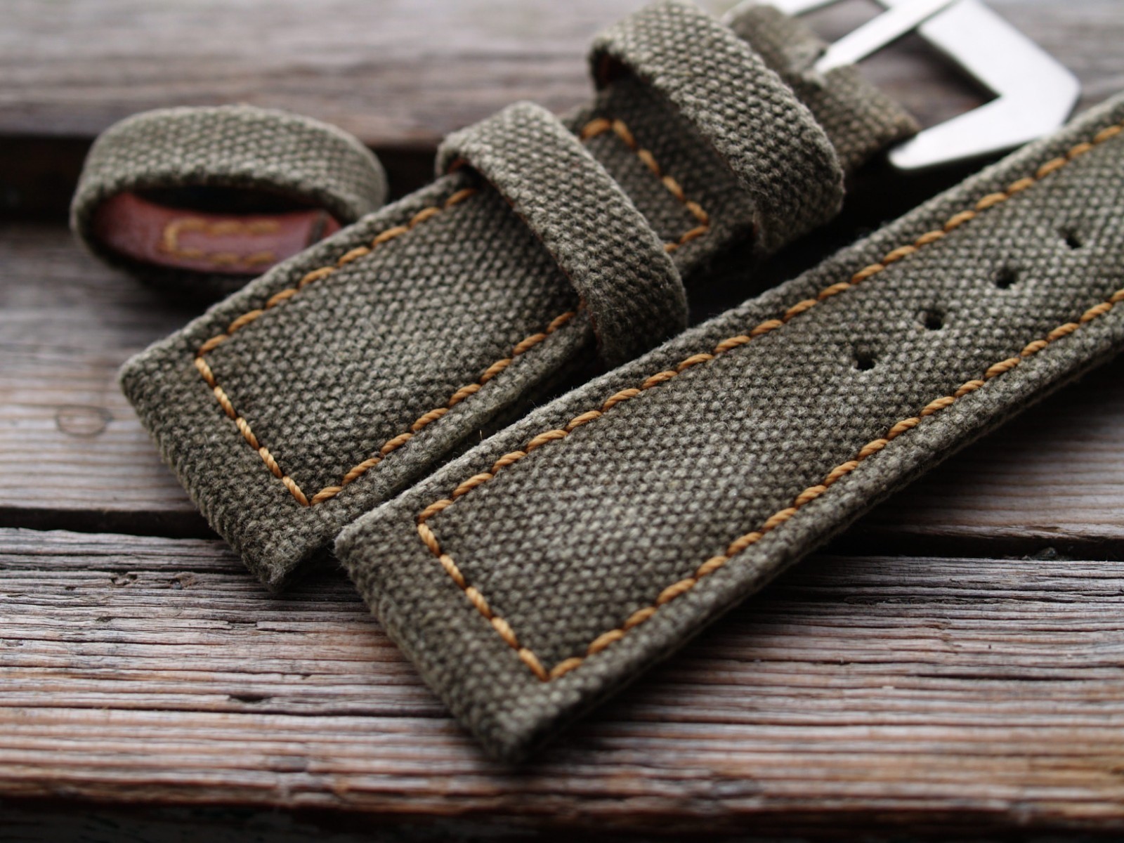 26 mm rugged handcrafted canvas watch strap Olive Green *Ready-Made *US-DutyPaid