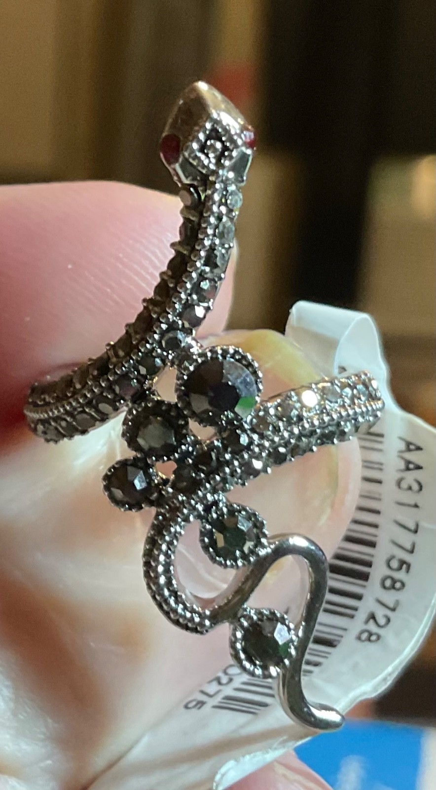 Full Finger Snake Marcasite Wrap Ring Black Onyx Size 5 NEW FREE GIFT BOX 🎁