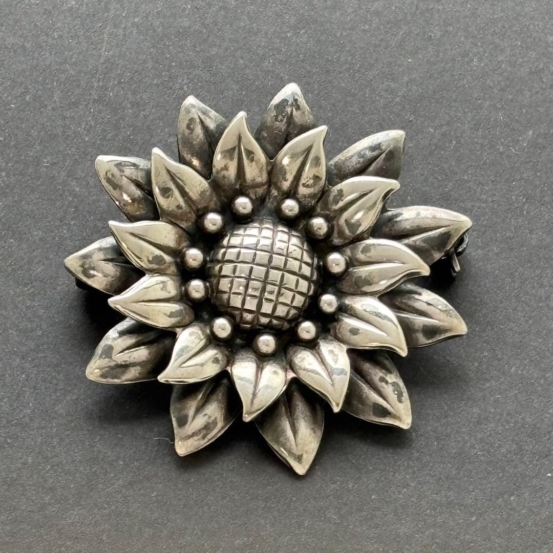 N.E. FROM Denmark Sterling 925 Silver Sunflower Brooch Vintage Mid-Century 3.6cm