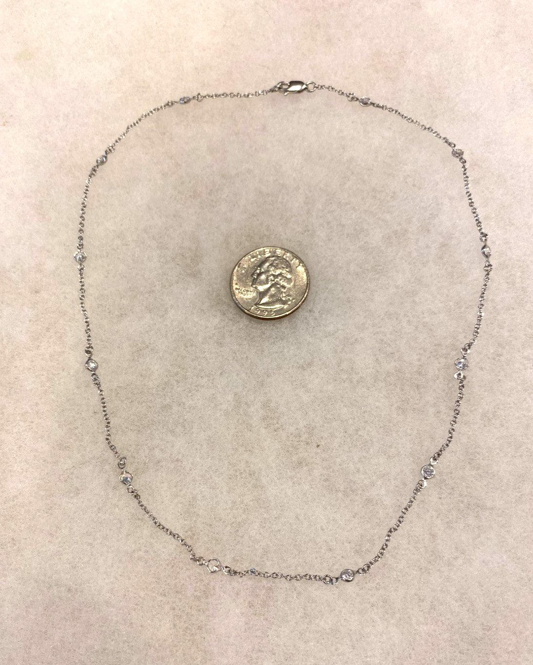 Sterling CZ’s on Cable Chain Necklace 18 In. Long – 3.2 Grams