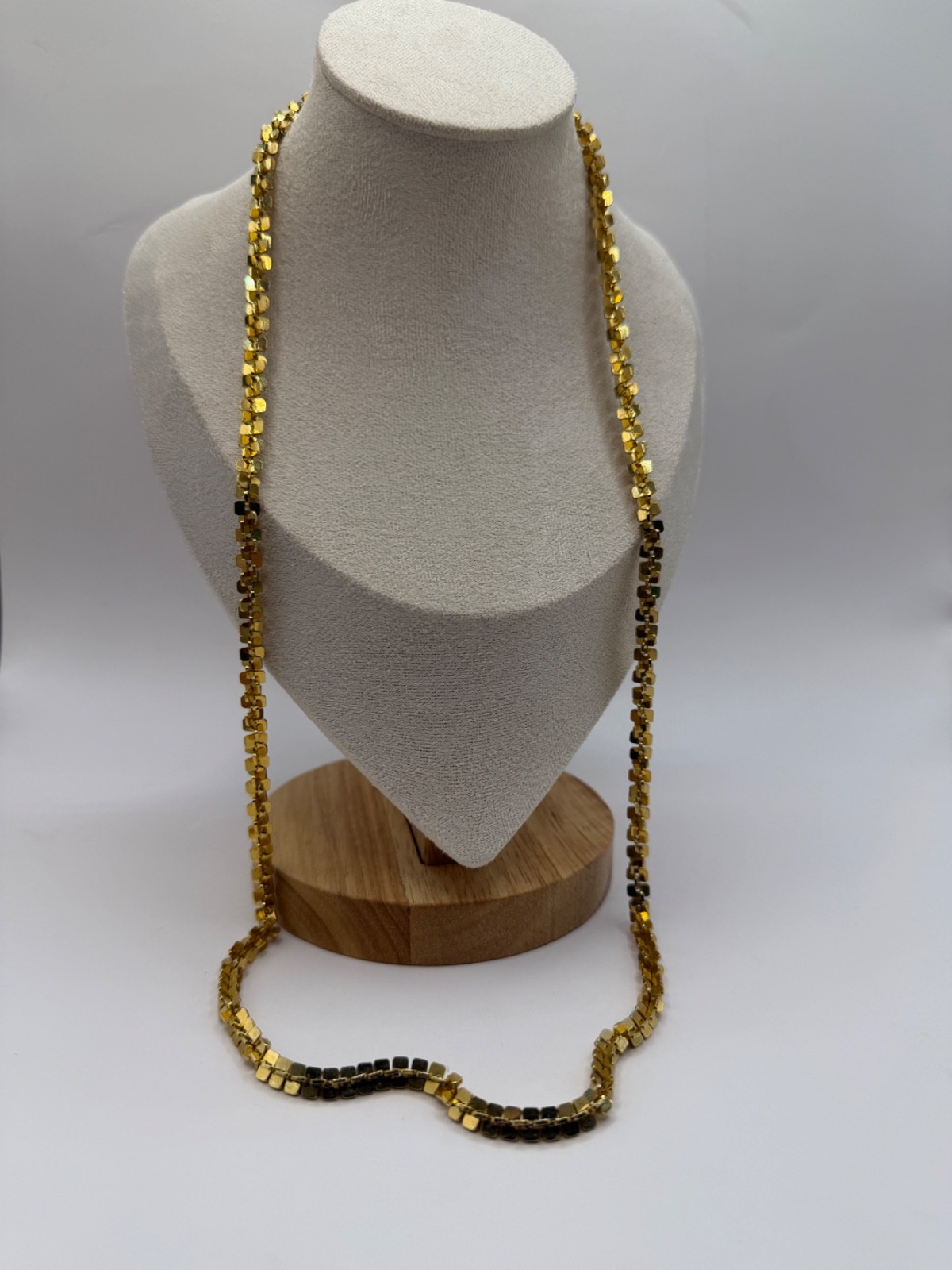 Gold Tone Box Bead Abstract Chain Necklace Long Minimalist Y2K Layering 30″