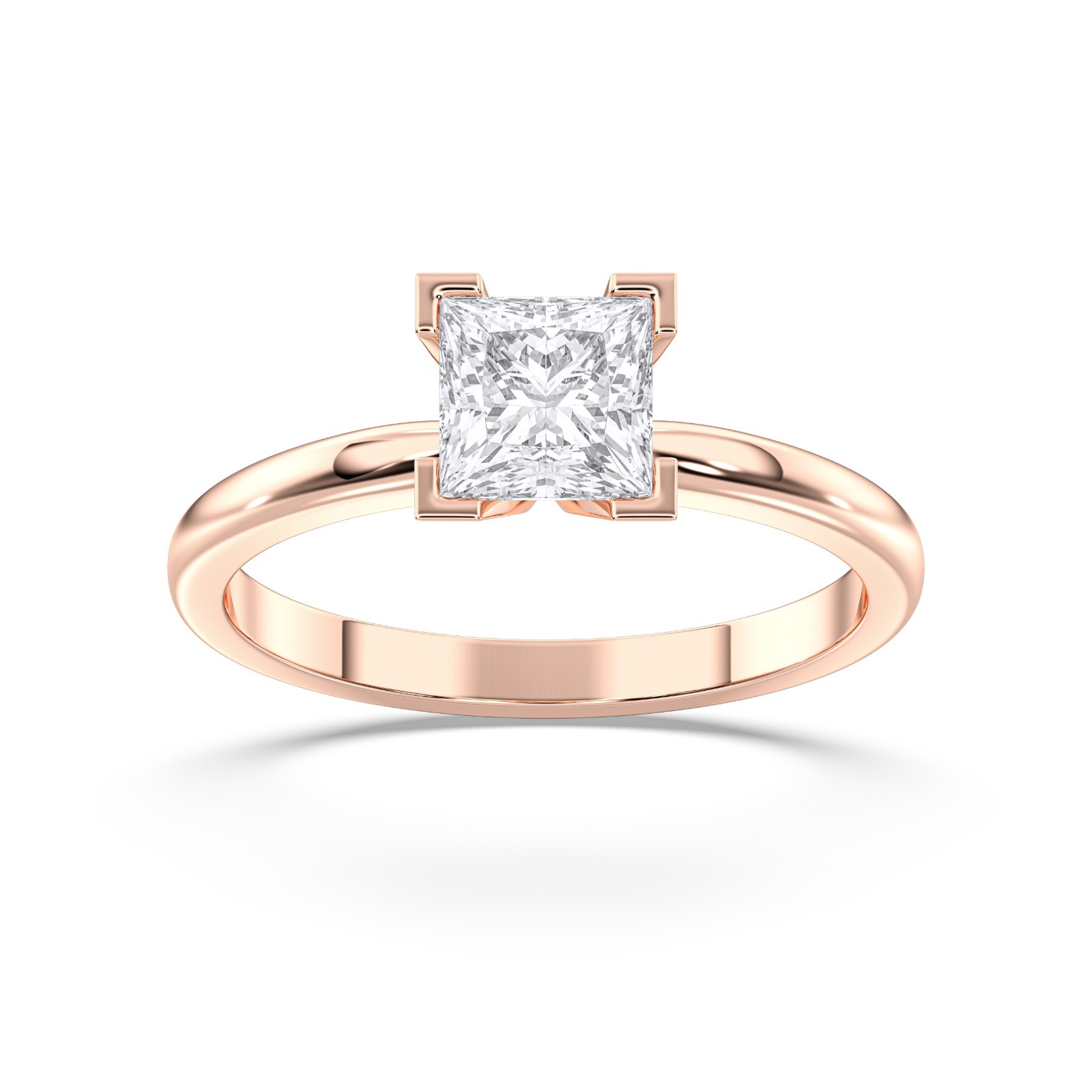 1.00Ct Princess Cut Moissanite Ring Women Half Bezel 925 Silver 10K