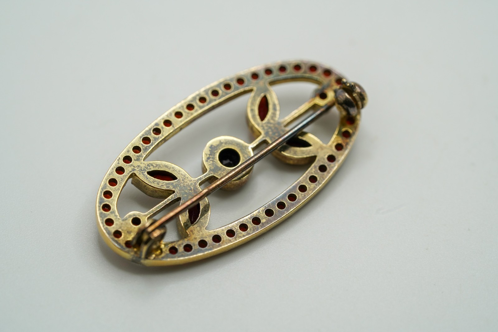Antique Bohemian Garnet 835 Silver Brooch 3.8cm JB46