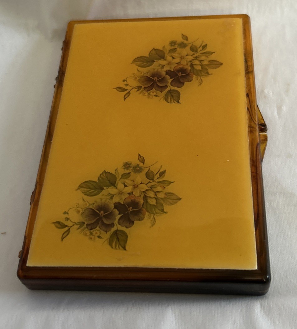 Vintage Faux Tortoise Shell Plastic Slim Travel Compact Jewelry Vanity Case 6”