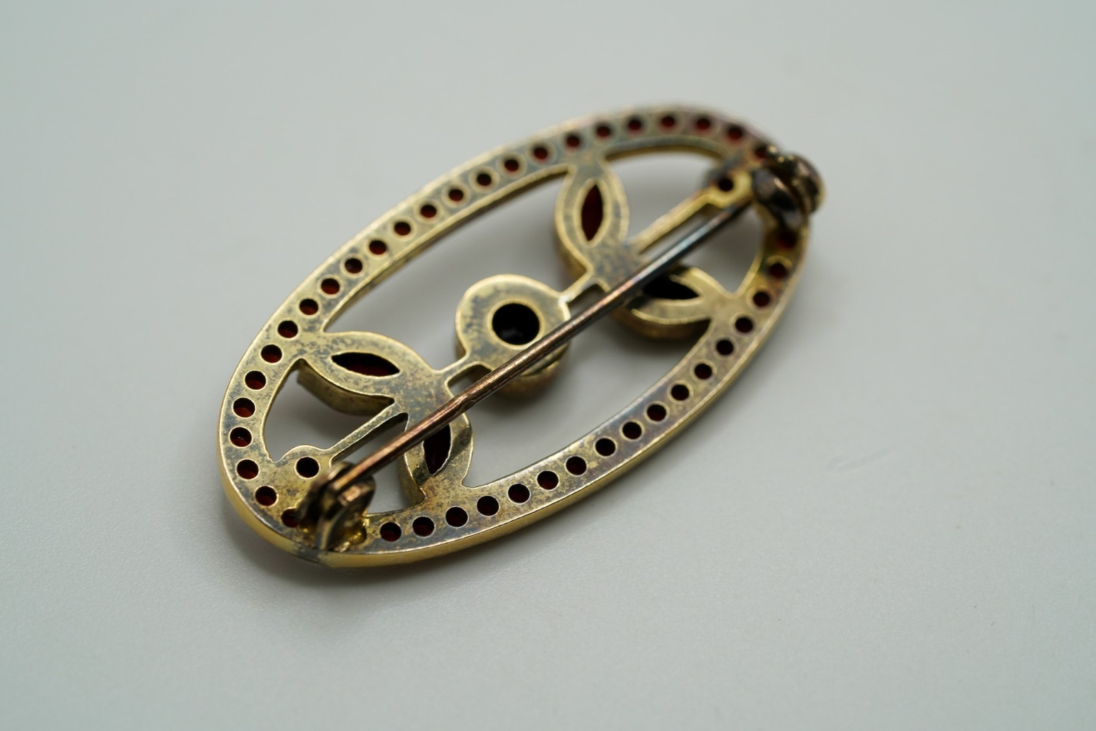 Antique Bohemian Garnet 835 Silver Brooch 3.8cm JB46