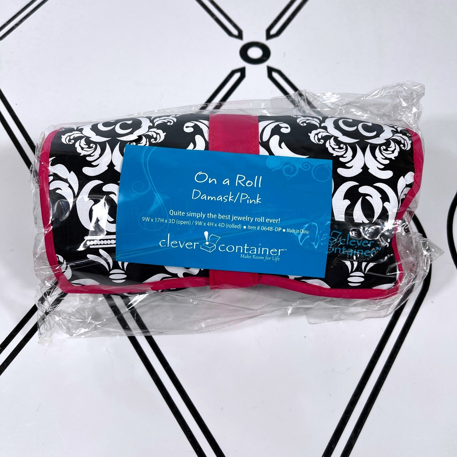 Jewelry Travel Organizer Roll Up Bag On a Roll Damask Pink
