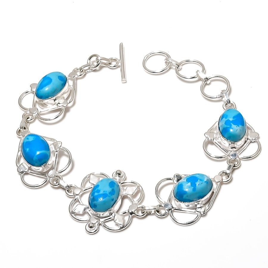 Blue Larimar Gemstone Handmade 925 Sterling Silver Jewelry Bracelet Size 7-8″