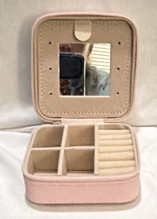 Pink Faux Leather Zipper Jewelry Box w/ Mirror, Velvet Lined, Cowgirl Western