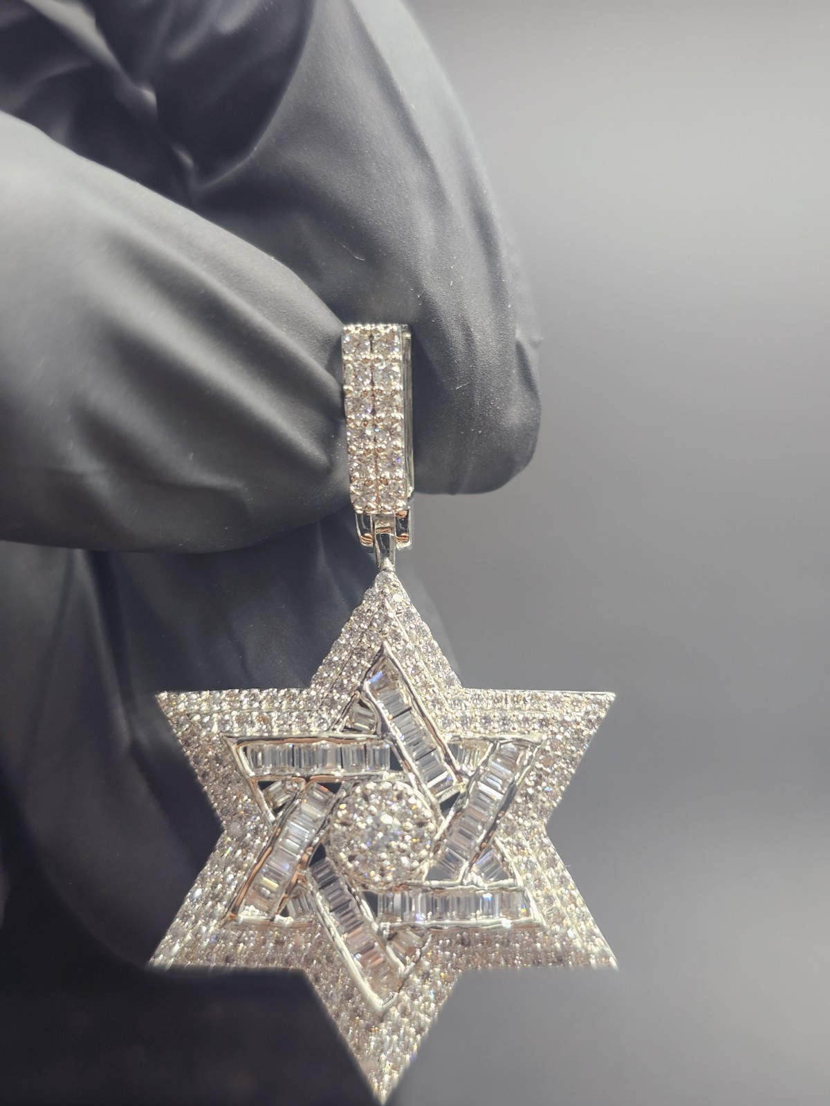 2.30Ct Round Cut Real Moissanite Star Of David Pendant 14K White Gold Plated
