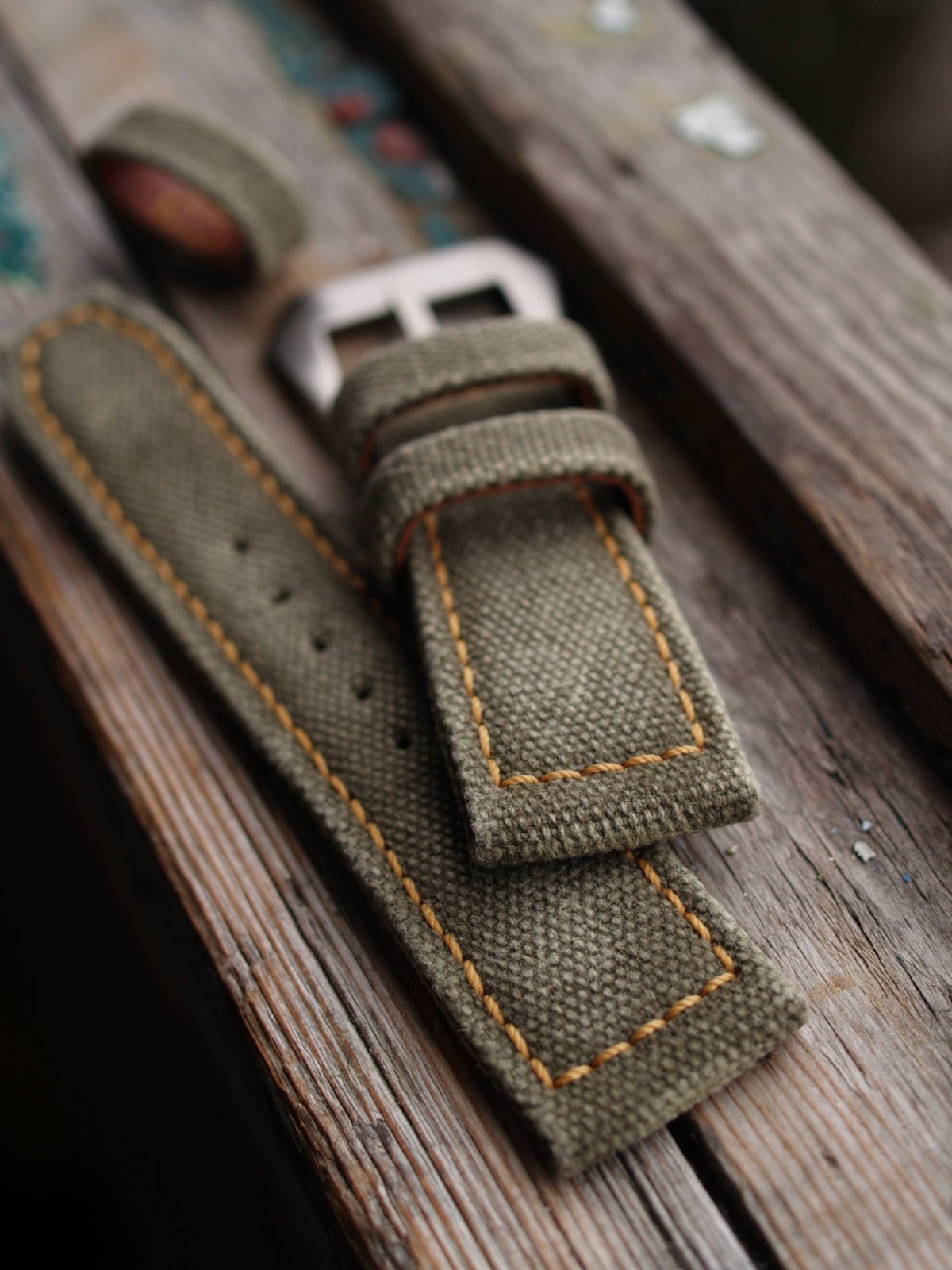 26 mm rugged handcrafted canvas watch strap Olive Green *Ready-Made *US-DutyPaid