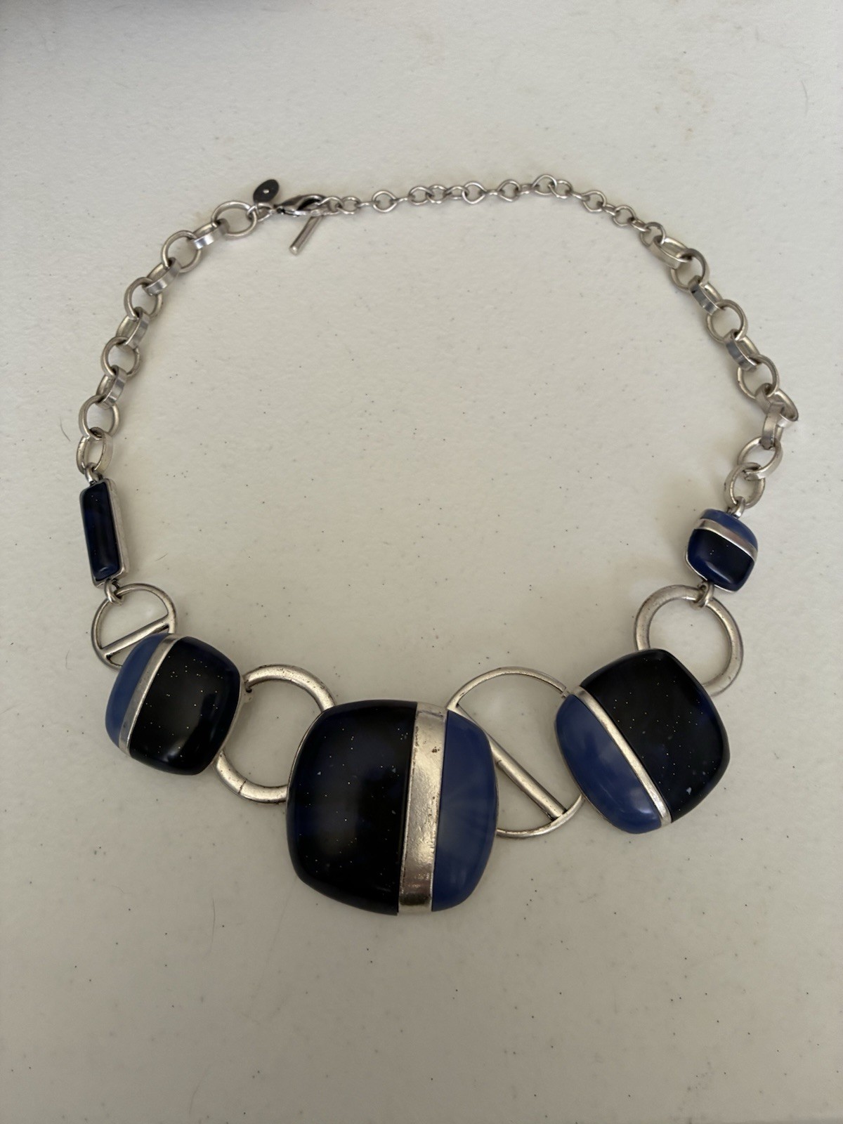CHICO’S Lovely Lapis Blue 🧿 Matt Silver-Tone 10″L Necklace
