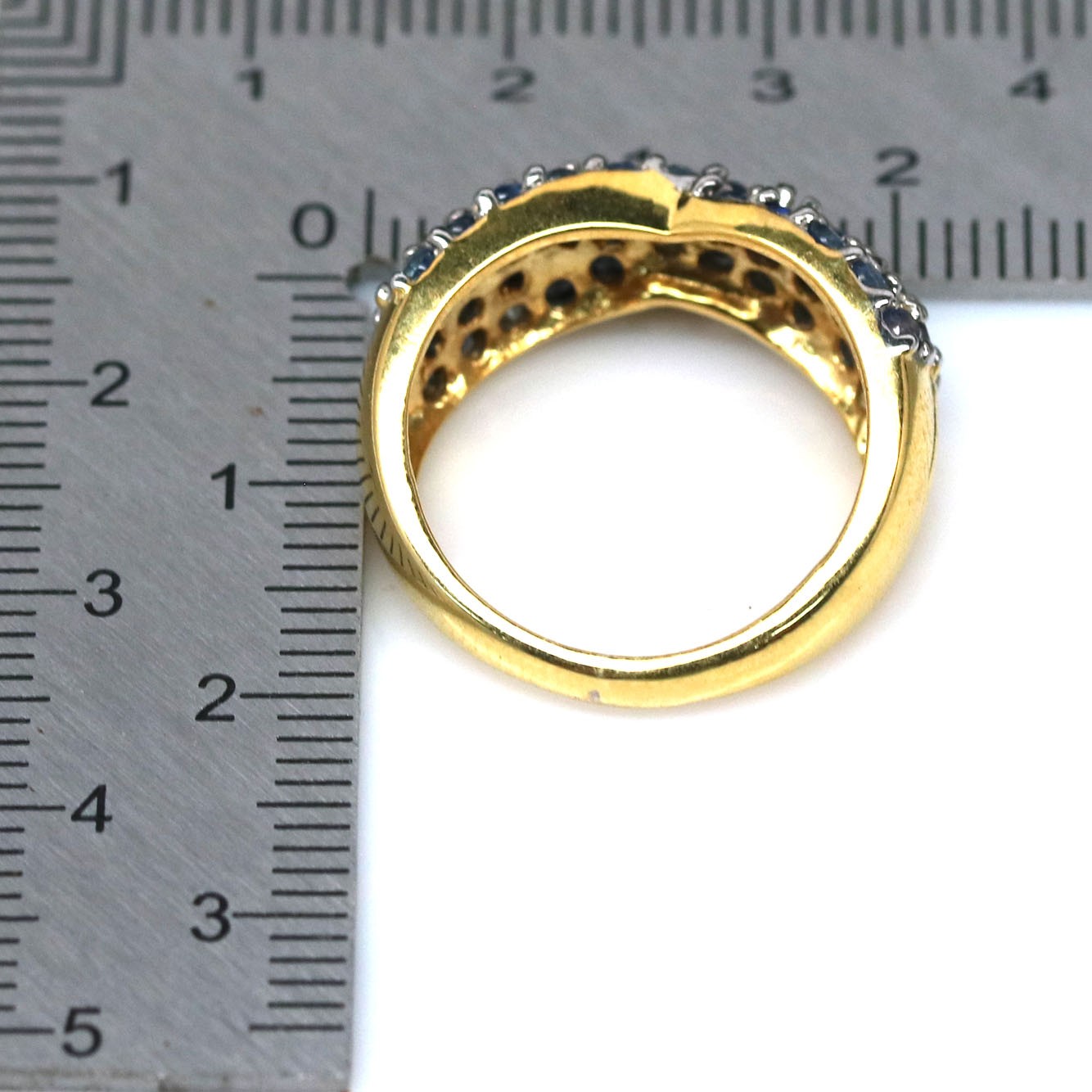 925 Sterling Silver 18K Gold Plated Blue Sapphire Ring Size 6