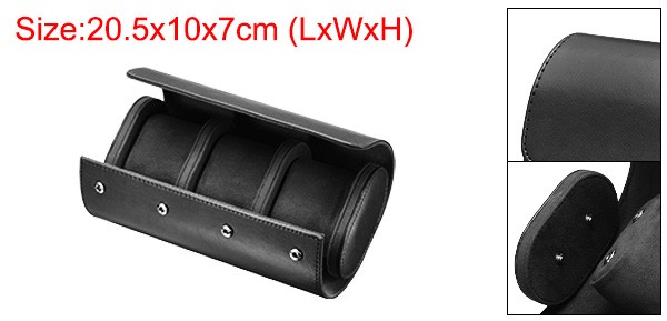 Leather Watch Travel Case for Men Women Watch Holding 3 Slot, Black