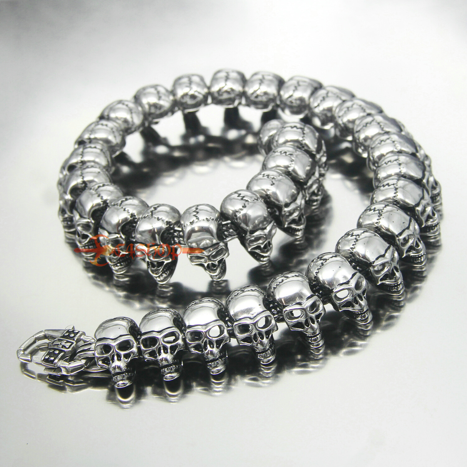 Heavy Men’s Stainless Steel Punk Gothic Biker Skull Chain Choker Collar Necklace