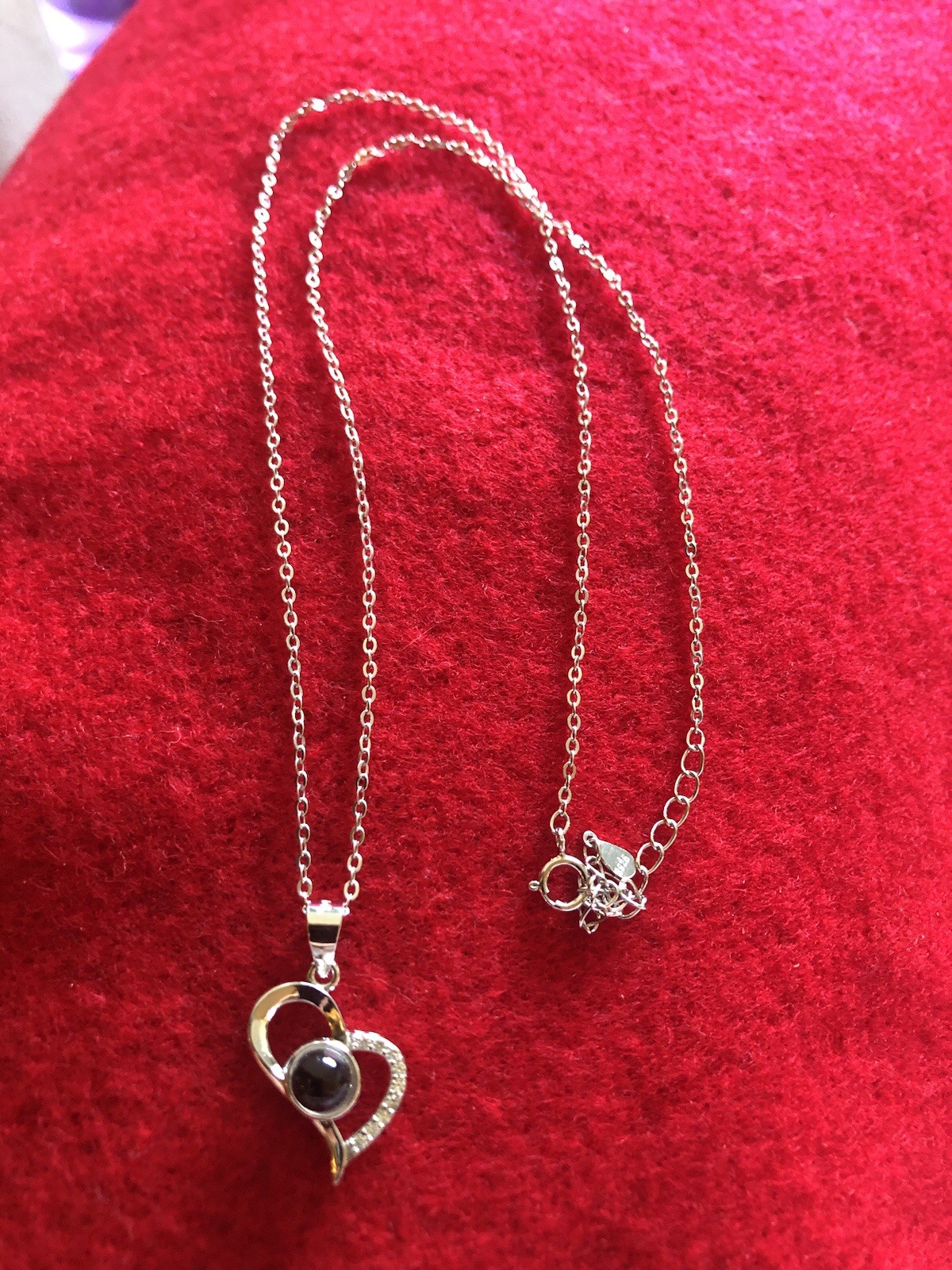 Sterling Silver, Diamante & Stone Heart Pendant Necklace on 17″ 925 silver chain