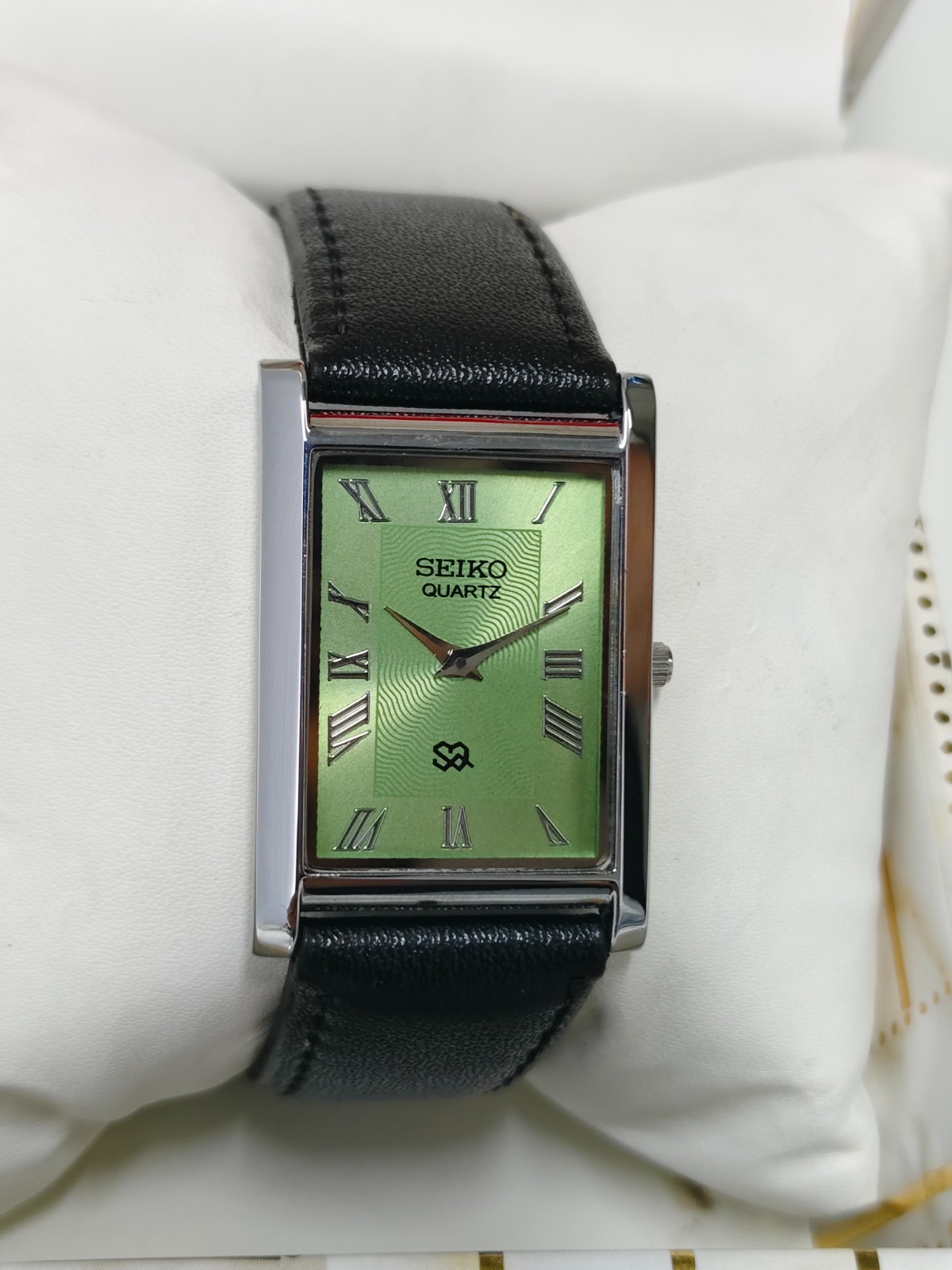 Vintage Refurbished Seiko Slim Tank Green Quartz Japan Men s Wrist Watch