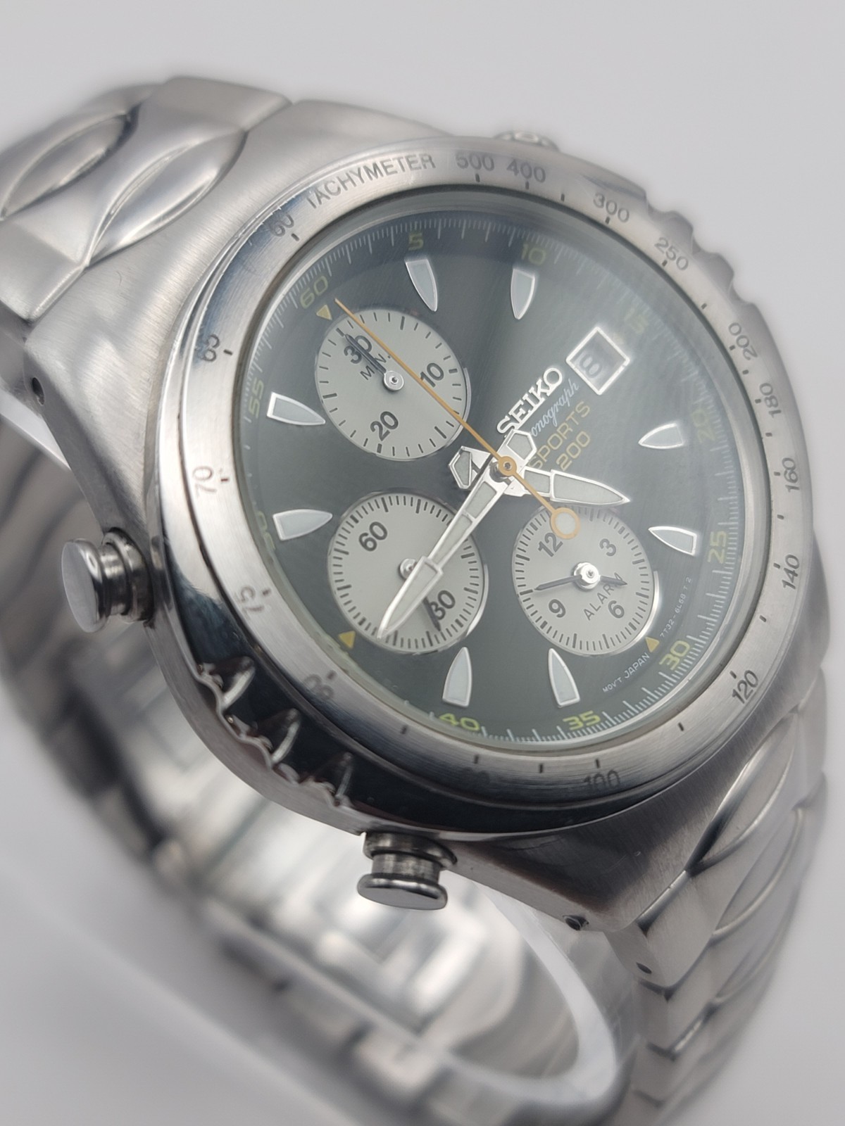 Vintage Seiko Macchina Sportiva Giugiaro Chronograph Green Panda Watch 7T32-6H60