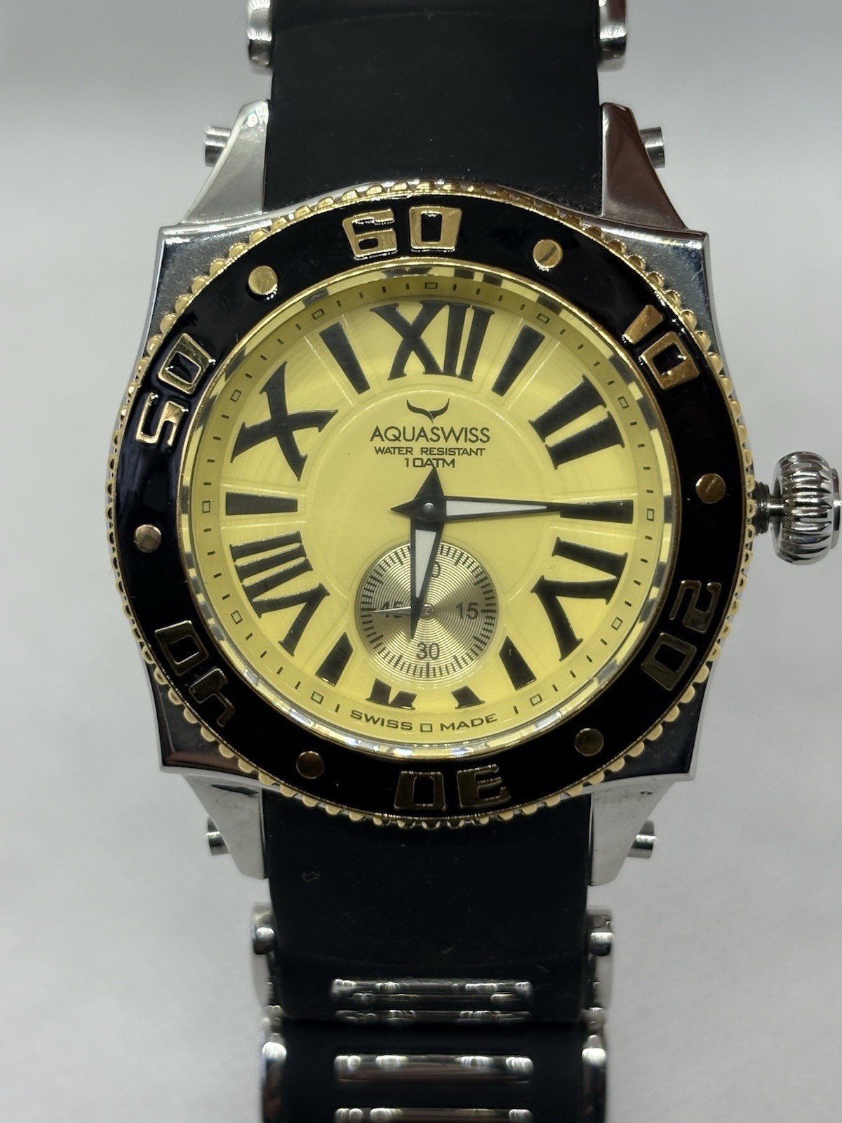 Aquaswiss Swissport SW1062M Mens Watch Yellow Roman Numeral Dial Unworn NEW