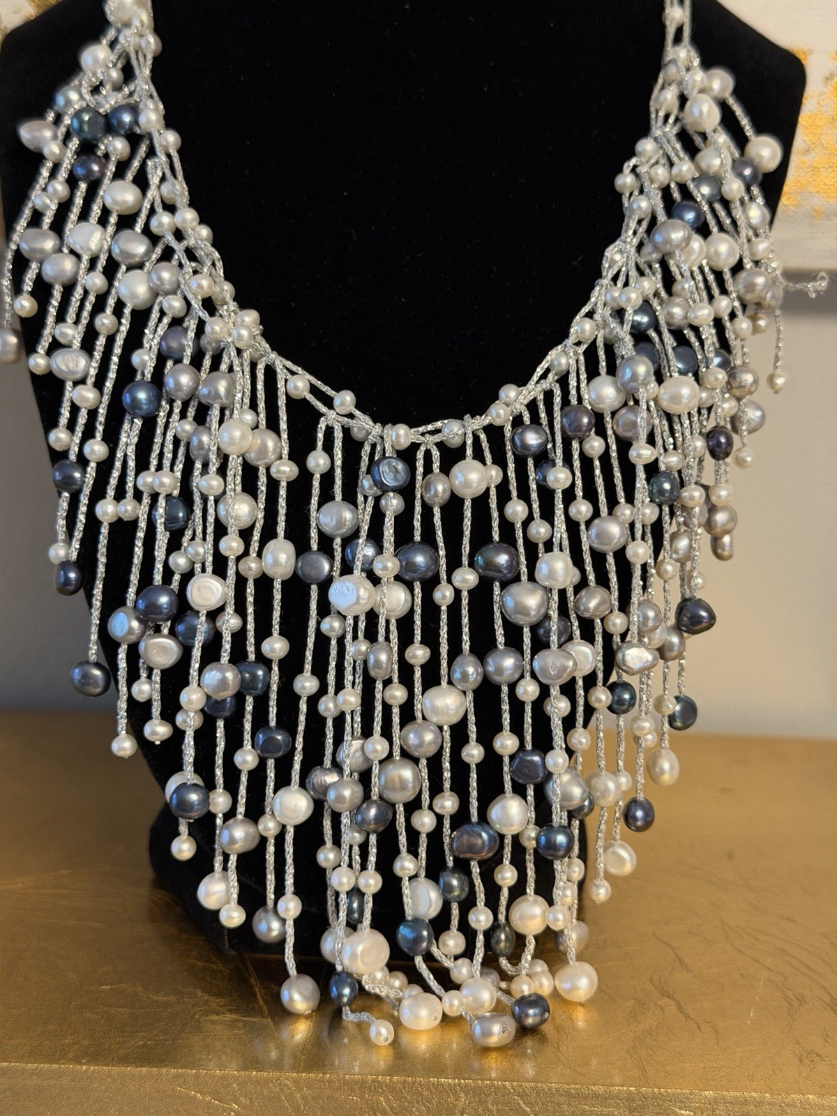 Elegant Fresh Water Pearl Waterfall Statement Necklace With 14k Clasp