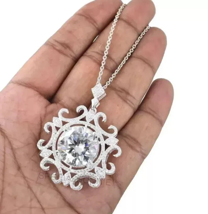 2.30Ctw Round Cut Moissanite Designer Women’s Pendant 14K White Gold Plated