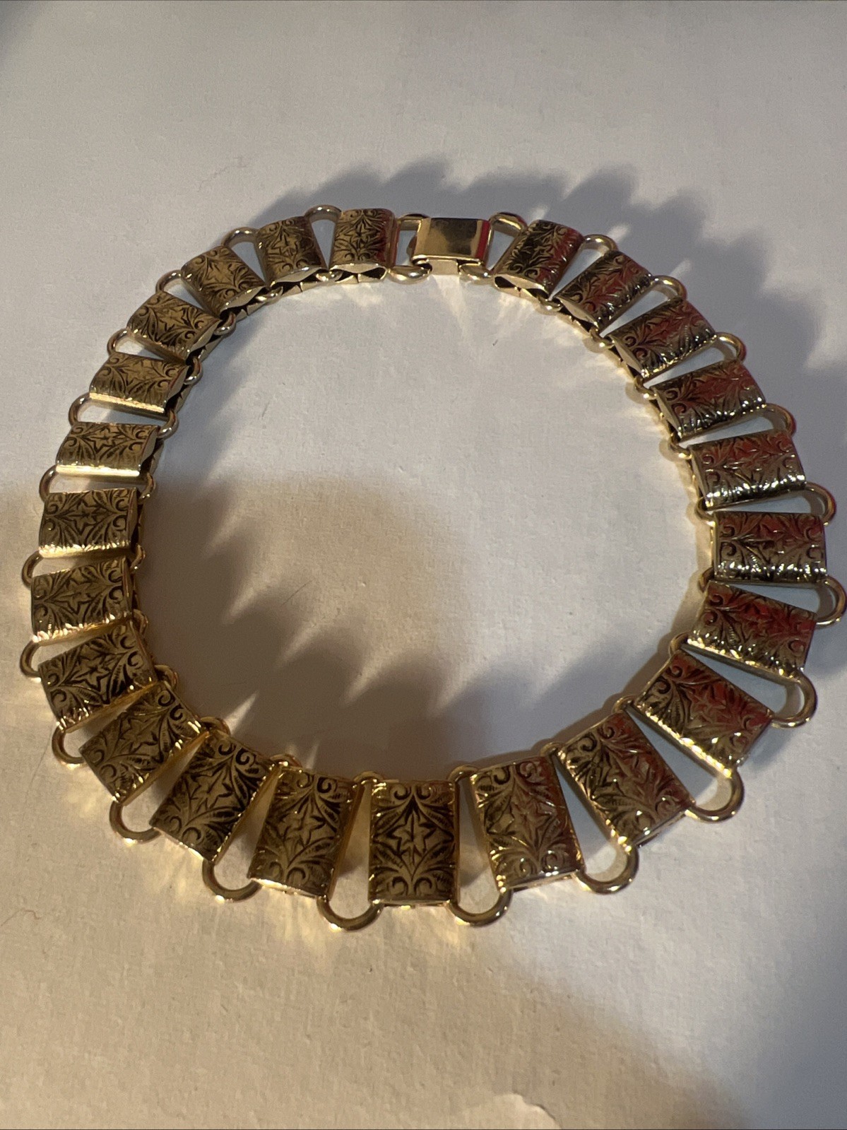 Vintage Victorian Revival Gold Tone Book Chain Etched Panel Link Collar Necklace
