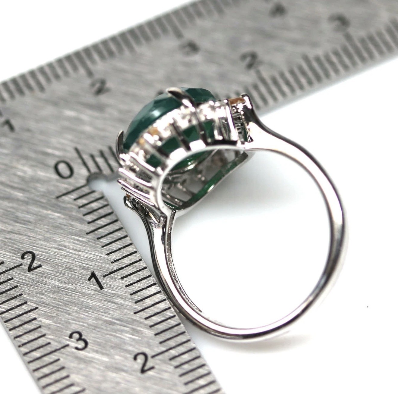 Stunning Natural Green Agate 4CT Sapphire & Zircon 925 Sterling Silver Ring Sz 6