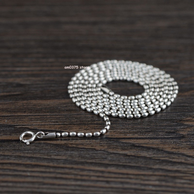 Pure S925 Sterling Silver Necklace Women’s 1.2mm Oval Beaded Link 16 to 24inchL