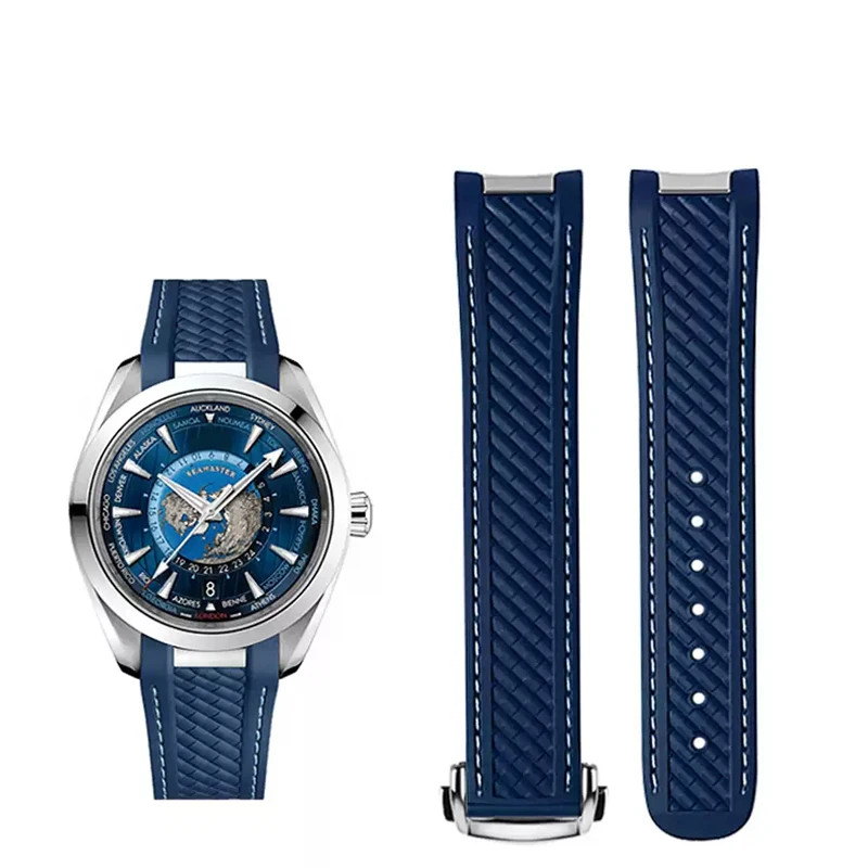 Rubber Strap for Omega Seamaster Aqua Terra 300 20mm – Blue Steel Buckle