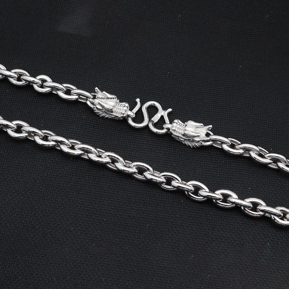 Pure 925 Sterling Silver Necklace 7mm Cable Link Dragon Head Chain 21.6inch L
