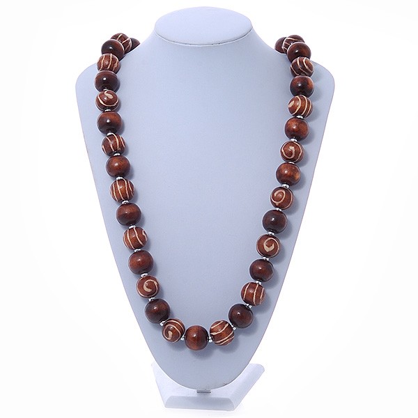 Long Chunky Brown Wood Bead Necklace – 82cm L