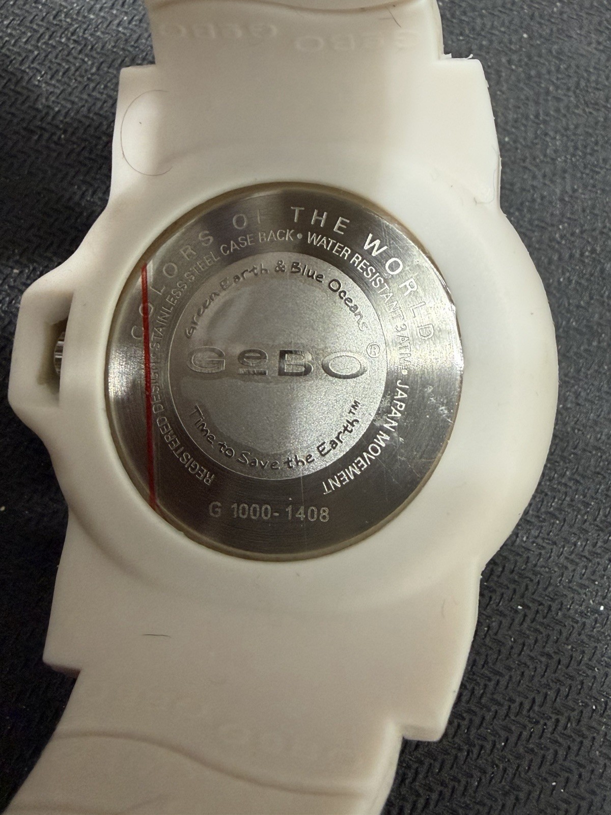 GEBO Time To Save The Earth Watch – 2 Straps White & Brown – Old Stock