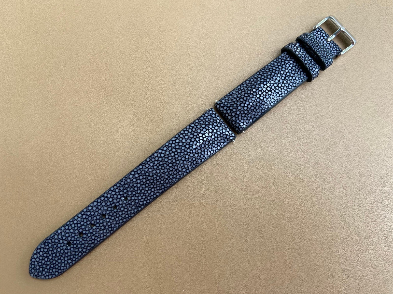 Black Stingray Leather Watch Strap Band, Size 18mm 19mm 20mm 21mm 22mm 24mm 26mm