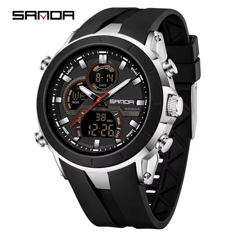 SANDA 6279 Hot Sale Digital Watch for Man Dual Display Large Dial Auto Date Lumi