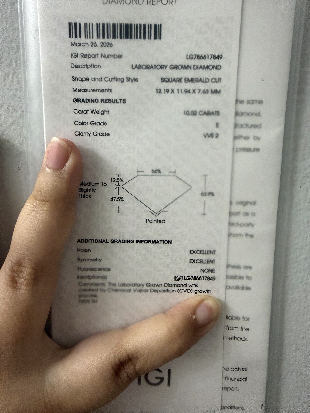 10.02 CT IGI Certified Lab-Grown Diamond | E Color | VVS2 | Square Emerald Cut