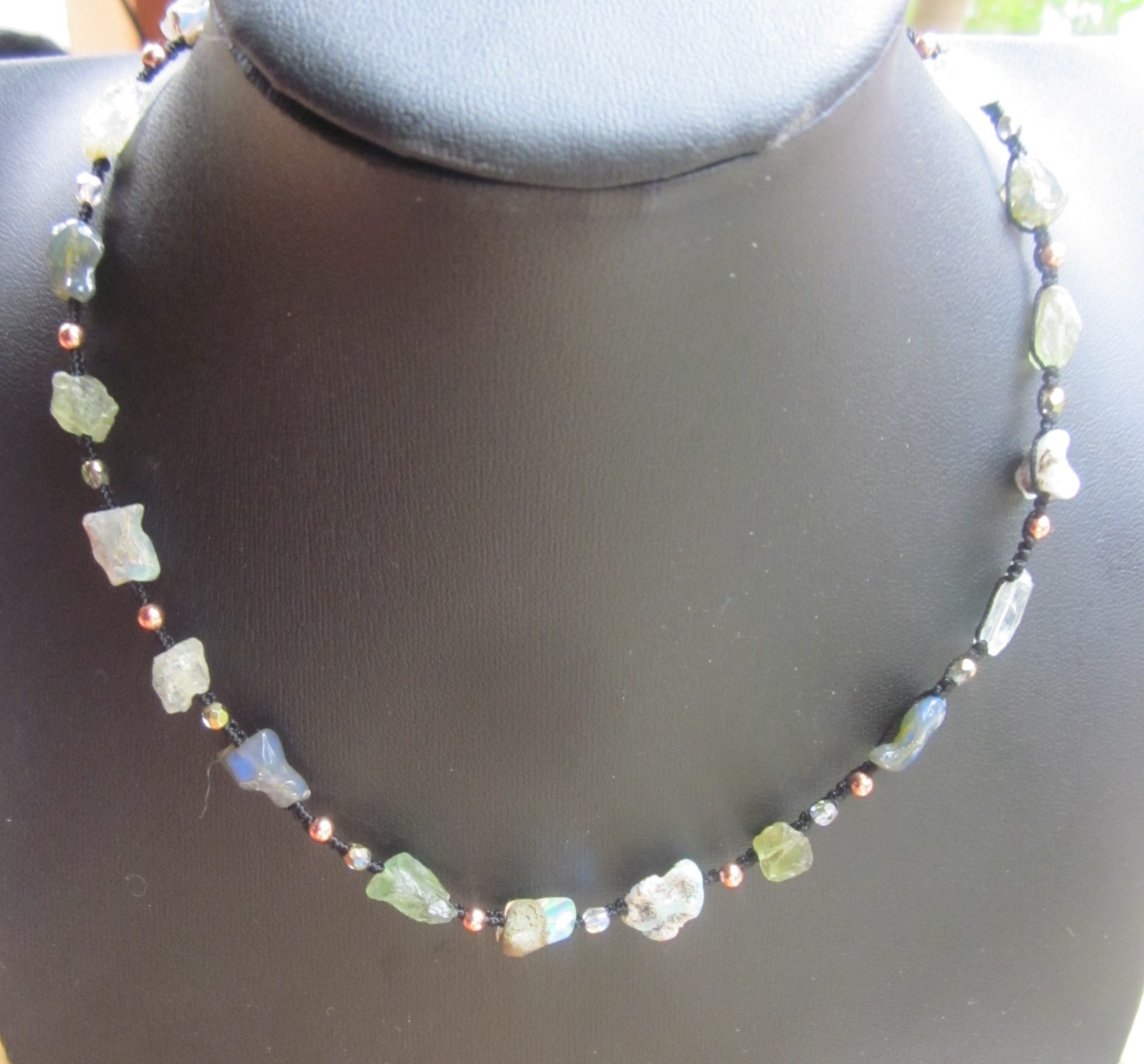 Necklace Black Ethiopian Fire Welo Opal Apatite Aquamarine Copper Raw Heals GIFT